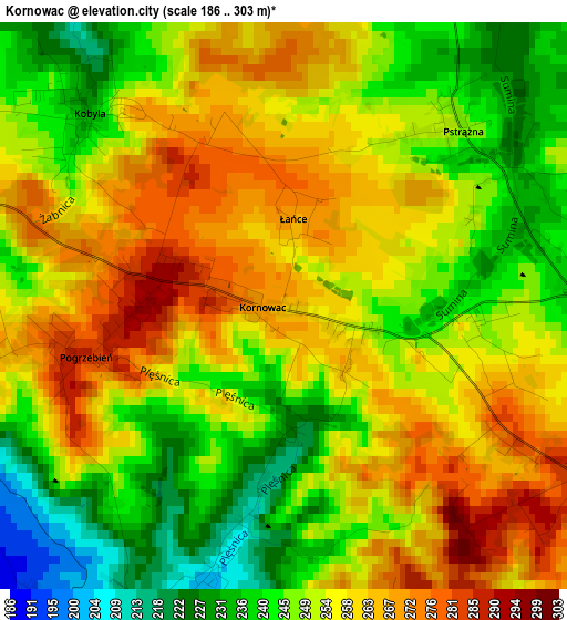 Kornowac elevation map