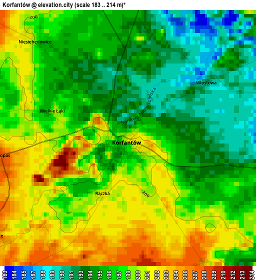 Korfantów elevation map