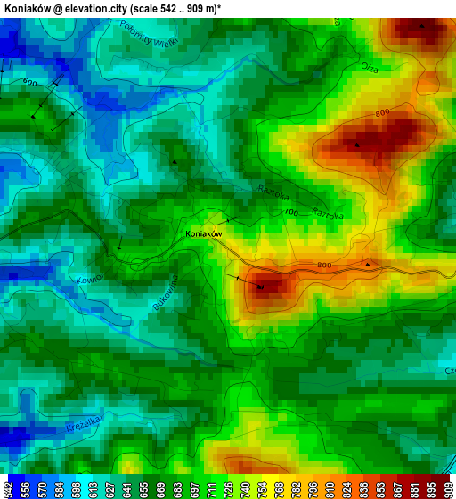 Koniaków elevation map