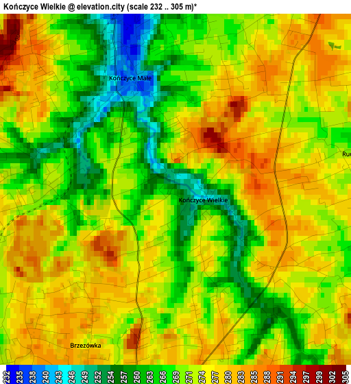 Kończyce Wielkie elevation map