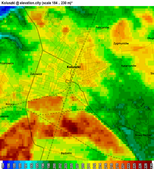 Koluszki elevation map