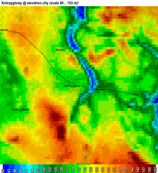 Kołczygłowy elevation map