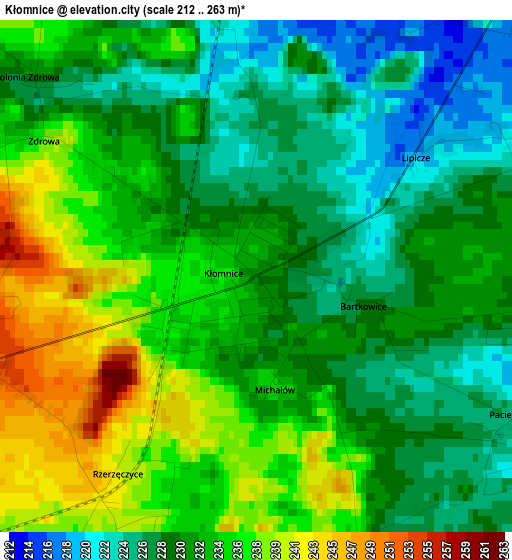 Kłomnice elevation map