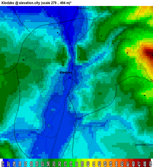 Kłodzko elevation map