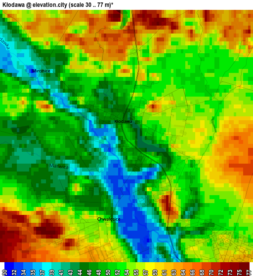 Kłodawa elevation map