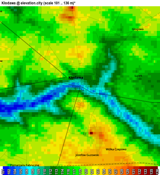 Kłodawa elevation map