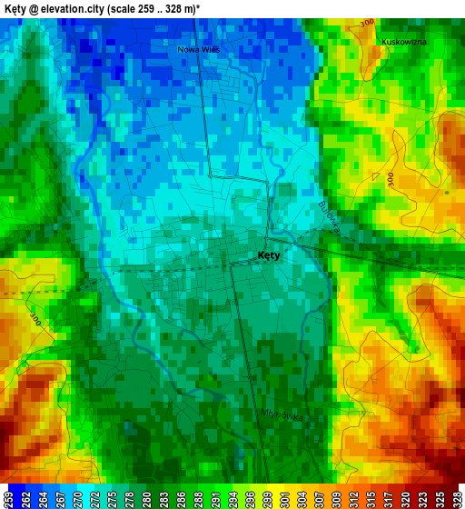 Kęty elevation map