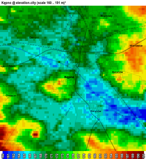 Kępno elevation map