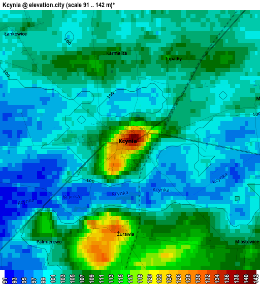 Kcynia elevation map