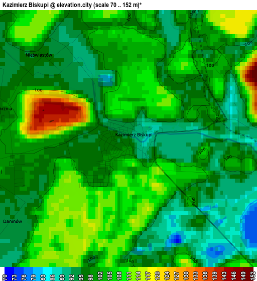 Kazimierz Biskupi elevation map