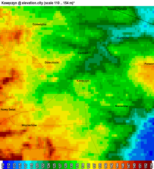 Kawęczyn elevation map