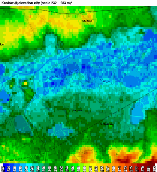 Kaniów elevation map