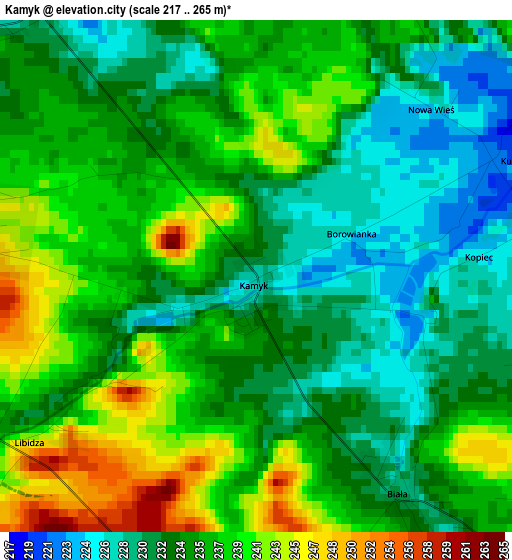 Kamyk elevation map