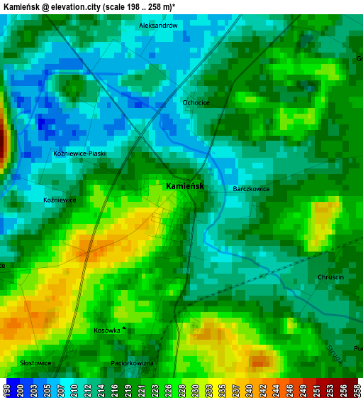 Kamieńsk elevation map