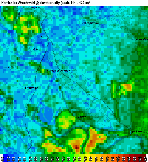 Kamieniec Wrocławski elevation map