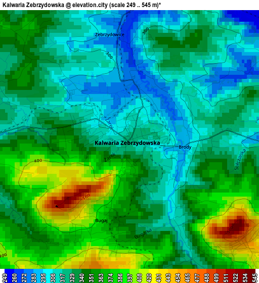 Kalwaria Zebrzydowska elevation map