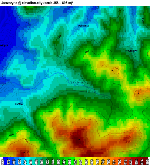 Juszczyna elevation map