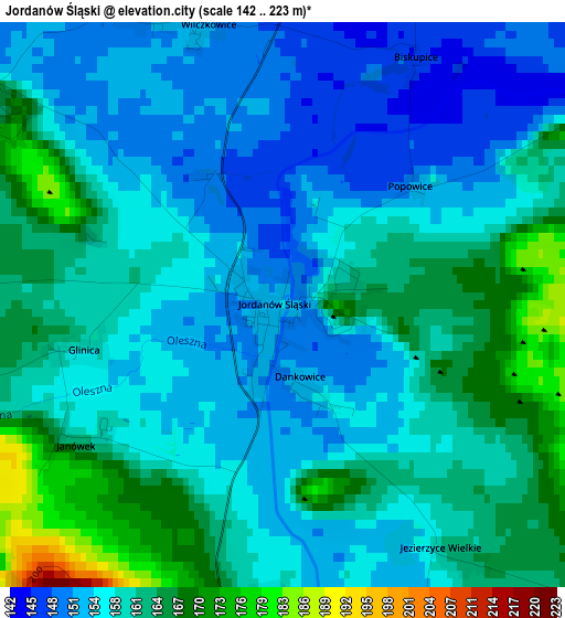 Jordanów Śląski elevation map