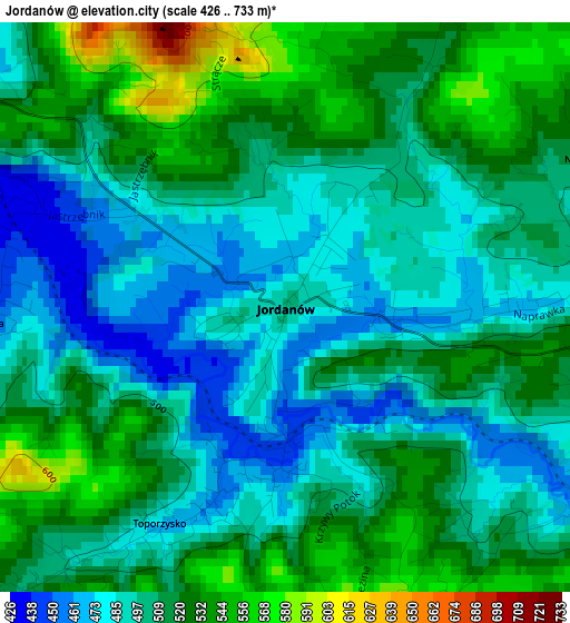 Jordanów elevation map