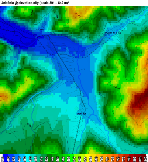 Jeleśnia elevation map