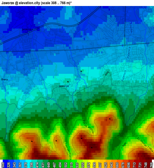 Jaworze elevation map