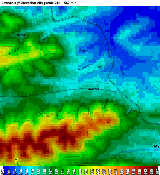 Jawornik elevation map