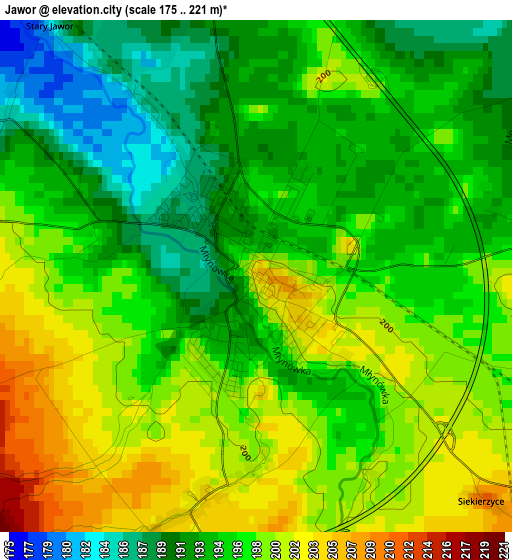 Jawor elevation map