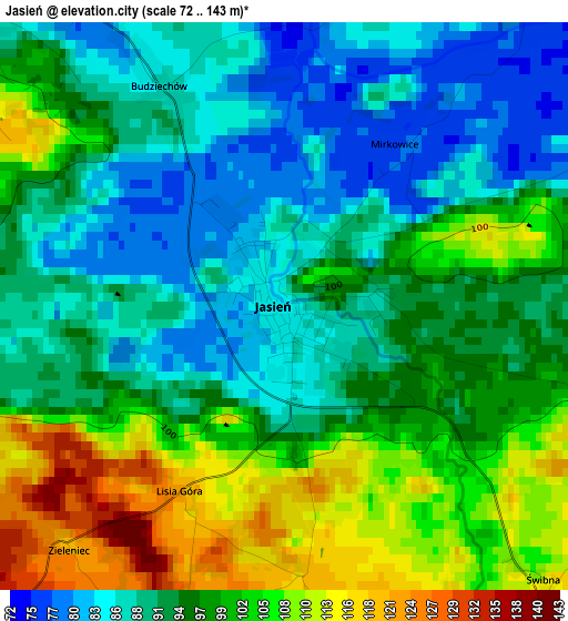 Jasień elevation map