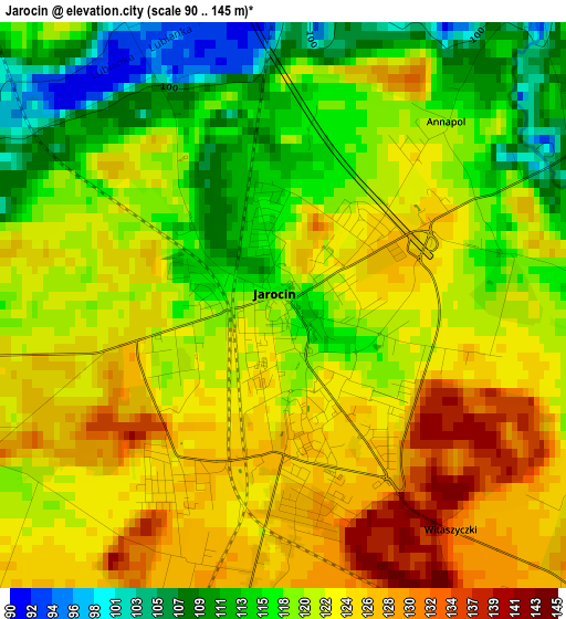 Jarocin elevation map