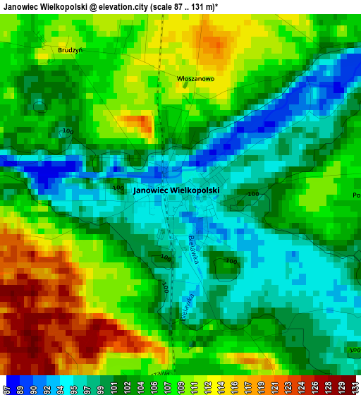 Janowiec Wielkopolski elevation map