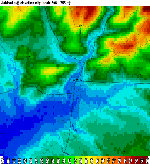 Jabłonka elevation map