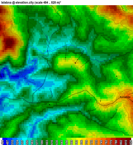 Istebna elevation map