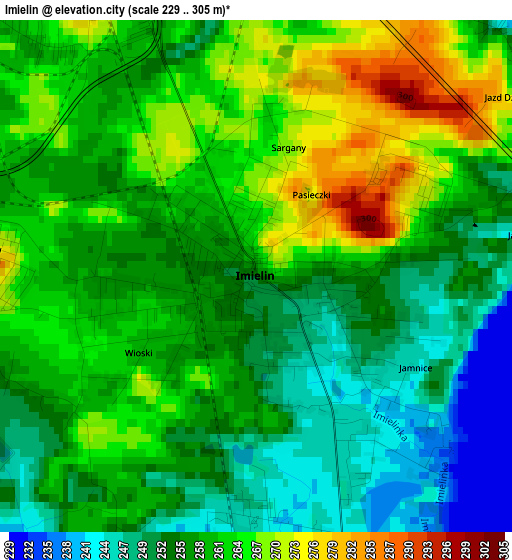 Imielin elevation map