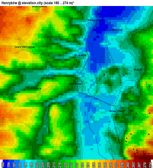 Henryków elevation map