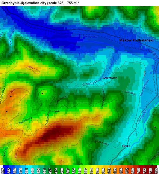 Grzechynia elevation map