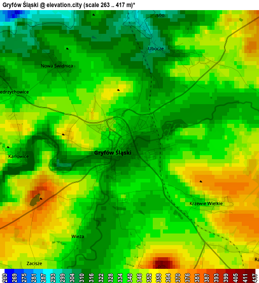 Gryfów Śląski elevation map