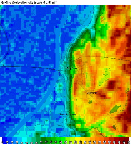 Gryfino elevation map