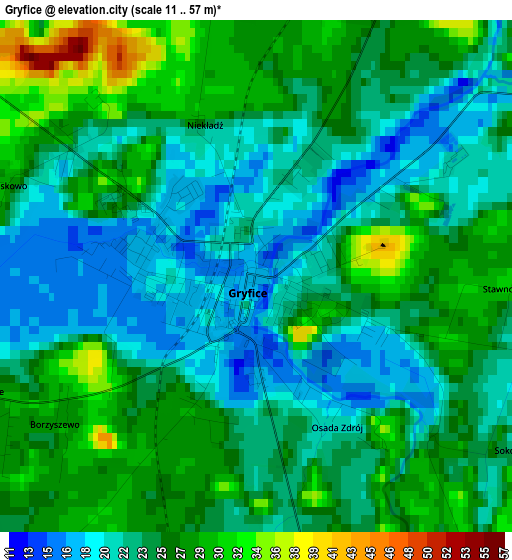 Gryfice elevation map
