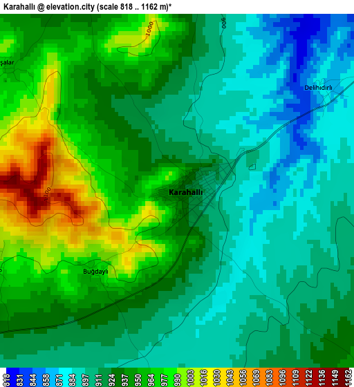 Karahallı elevation map