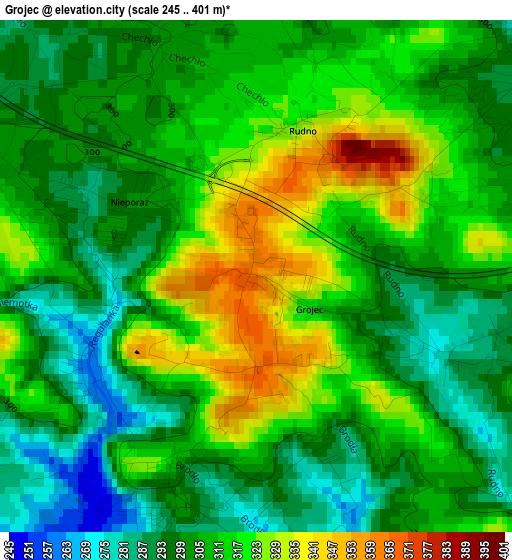 Grojec elevation map