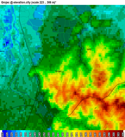 Grojec elevation map