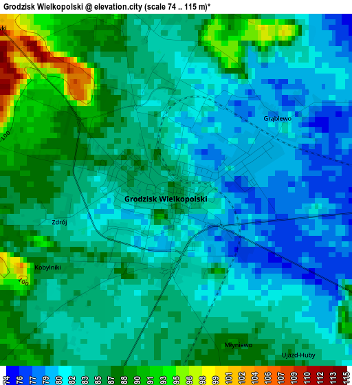Grodzisk Wielkopolski elevation map