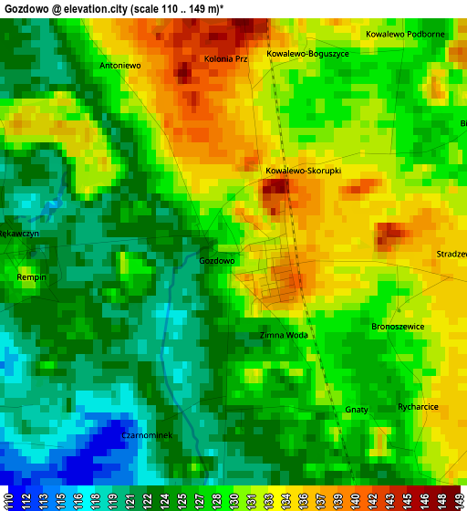 Gozdowo elevation map