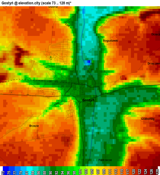 Gostyń elevation map