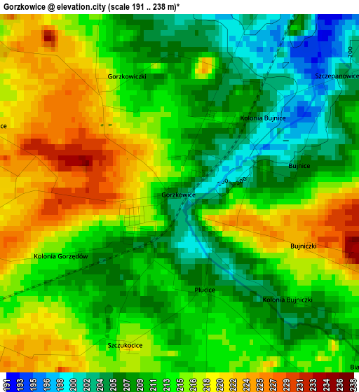 Gorzkowice elevation map