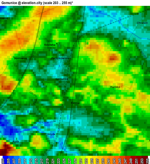 Gomunice elevation map