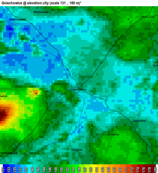 Gniechowice elevation map