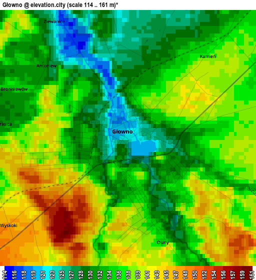 Głowno elevation map