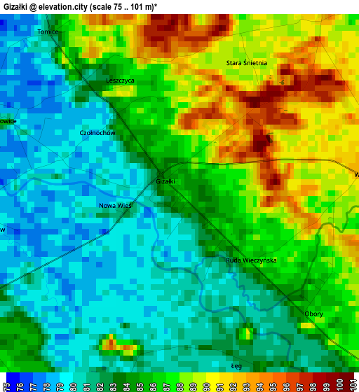 Gizałki elevation map