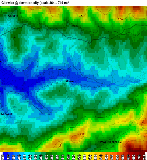 Gilowice elevation map